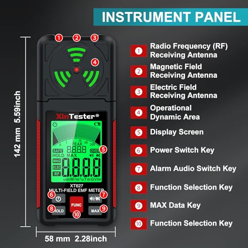 Image of Xin Tester EMF Detector Meter 3-in-1 Digital Electromagnetic Radiation Magnetic Field Reader Tester, Home Outdoor Microwave Radioactive Ghost Hunting Cell Phone Towers WiFi Signal Detecting