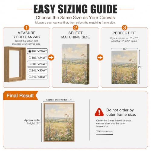 Image of Texas Art 30x30 Canvas Floater Frame, 1.25 inch Deep Wood Grain Texture Floating Picture Frame for Gallery Wrapped Canvas, Light Oak Modern Wall Decor for Home & Office, Fathers Gifts