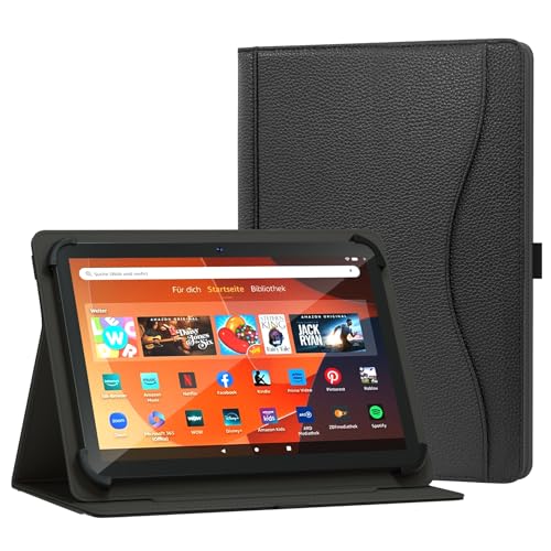 XunyLyee Universal 10 10.1 Pulgadas Tablet Funda para Android 16 15 Tablet 11 Pulgadas Carcasa, Soporte de Visualización de Ángulo Múltiple con Bolsillo para Tablet de 9.6 a 11 Pulgadas, Negro