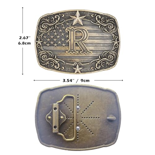 Image of Cowboy Belt Buckle for Men Vintage Western Rodeo Texas Initial Letter ABCDJMR to Z Belt Buckles