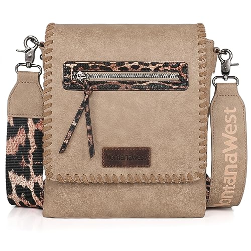 Image of Montana West Crossbody Bags for Women with Dual Compartments Western Cross Body Purse with Leopard Print Guitar Strap