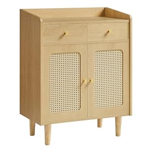 SONGMICS HOME BOHOVEN Collection Buffet Cabinet Sideboard Storage Cabinet with Rattan Like Doors and Drawers Accent Cabinet Adjustable Shelf Boho Style for Living Room Oak Beige