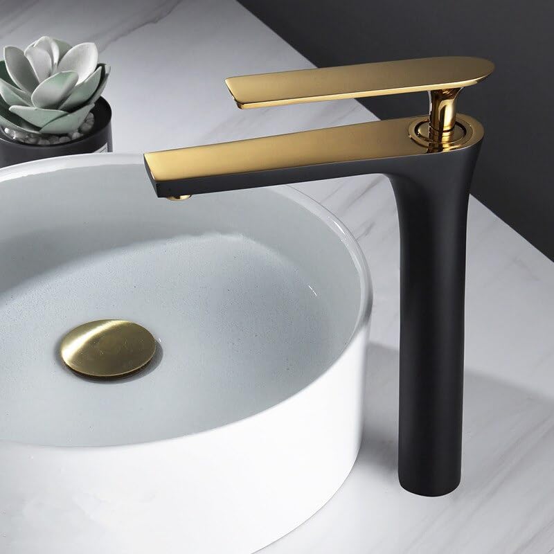 Robinet de lavabo eau froide chaude à double finition noir et or brossé