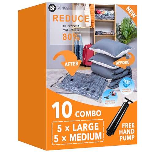 Image of GONGSHI Vacuum Storage Bags, Space Saver Seal Bags For Clothing, Travel Luggage,Blankets, Comforters, Pillows, Clothes Storage.5 Large 5 Medium
