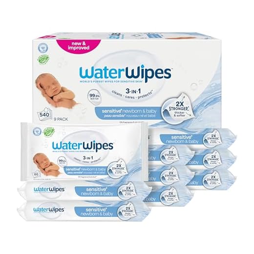 Baby Wipes, WaterWipes Sensitive Baby Diaper Wipes, 99.9% Water, Unscented & Hypoallergenic, for Newborn Skin, 9 Packs (540 Count)