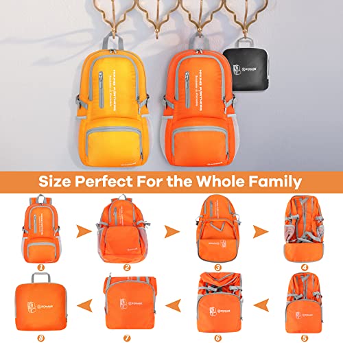 Image of ZOMAKE Lightweight Packable Backpack, Water Resistant Foldable Daypack 35L | Light Hiking Backpacks Collapsible Day Pack for Travel, Everyday Carry, Multi Compartment Storage, Adjustable Strap (Orange)