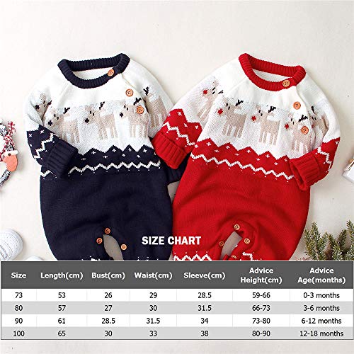 Odot Baby Sweater Romper Kerst Jumpsuits, Gebreide Baby Lange Mouw Kleding Rendier Patroon Outfit voor Pasgeboren Baby Jongen Meisje (80, Rood) - Afbeelding 8
