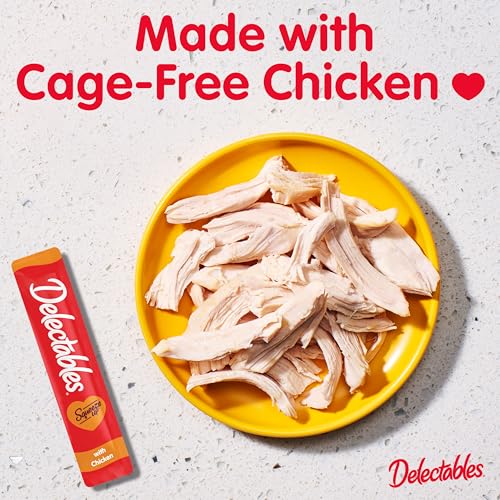Delectables Squeeze Up Creamy Squeezable Puree, Lickable Wet Cat Treats, Grain Free, No Added Fillers, No By-Products, No Added Preservatives, 0.5 Ounces Tube Chicken Flavor, 32 Tubes Total