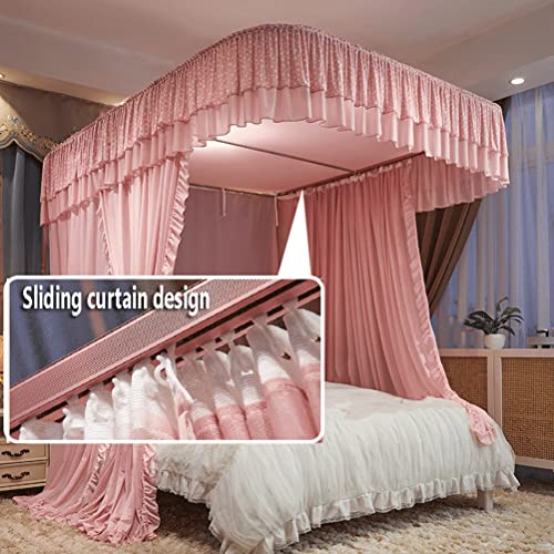 Moustiquaire à baldaquin rose double couche 2 en 1 avec support U