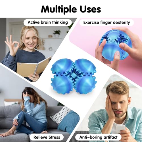 Image of Gear Ball 3D Printed Cube Fidget Toy,Gear Sphere Fidget Toys,Sensory Toys for Stress and Anxiety Relief, Desk Toy Fidget Spinners,Stocking Stuffers for Adults & Kids (Ocean+Rainbow, 2.3 Inch)