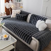 vctops Luxury Thick Faux Fur Plush Couch Cover Ultra Soft Anti-Slip Sofa Cover Fluffy Furry Sofa Slipcover Washable Furniture Protector for Kids Dogs Cats Pet (Dark Grey,36\"x70\")