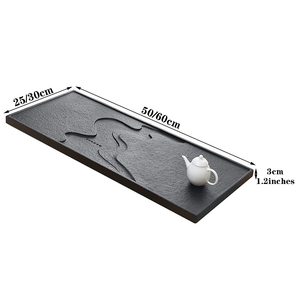 Plateau de Service à thé Japonais, Mini Plateau à thé Chinois avec réservoir d'eau (Noir 50 x 30 x 3 cm)