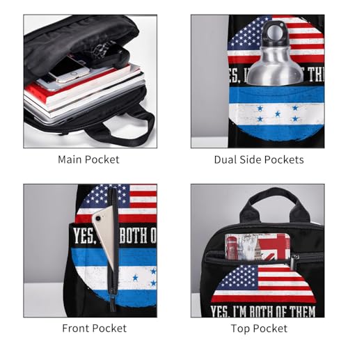 Half American Half Honduran Flag Casual Backpacks Large Capacity Laptop Backpack Sports Fitness Rucksack Travel Carry-On Daypack Work Bag for Outdoor Camping 5