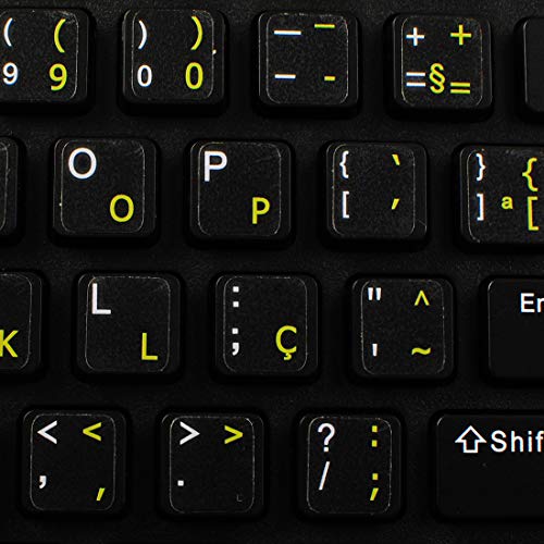 4Keyboard Portuguese Brazilian Keyboard Labels with Yellow Lettering Transparent Background for Desktop, Laptop and Notebook
