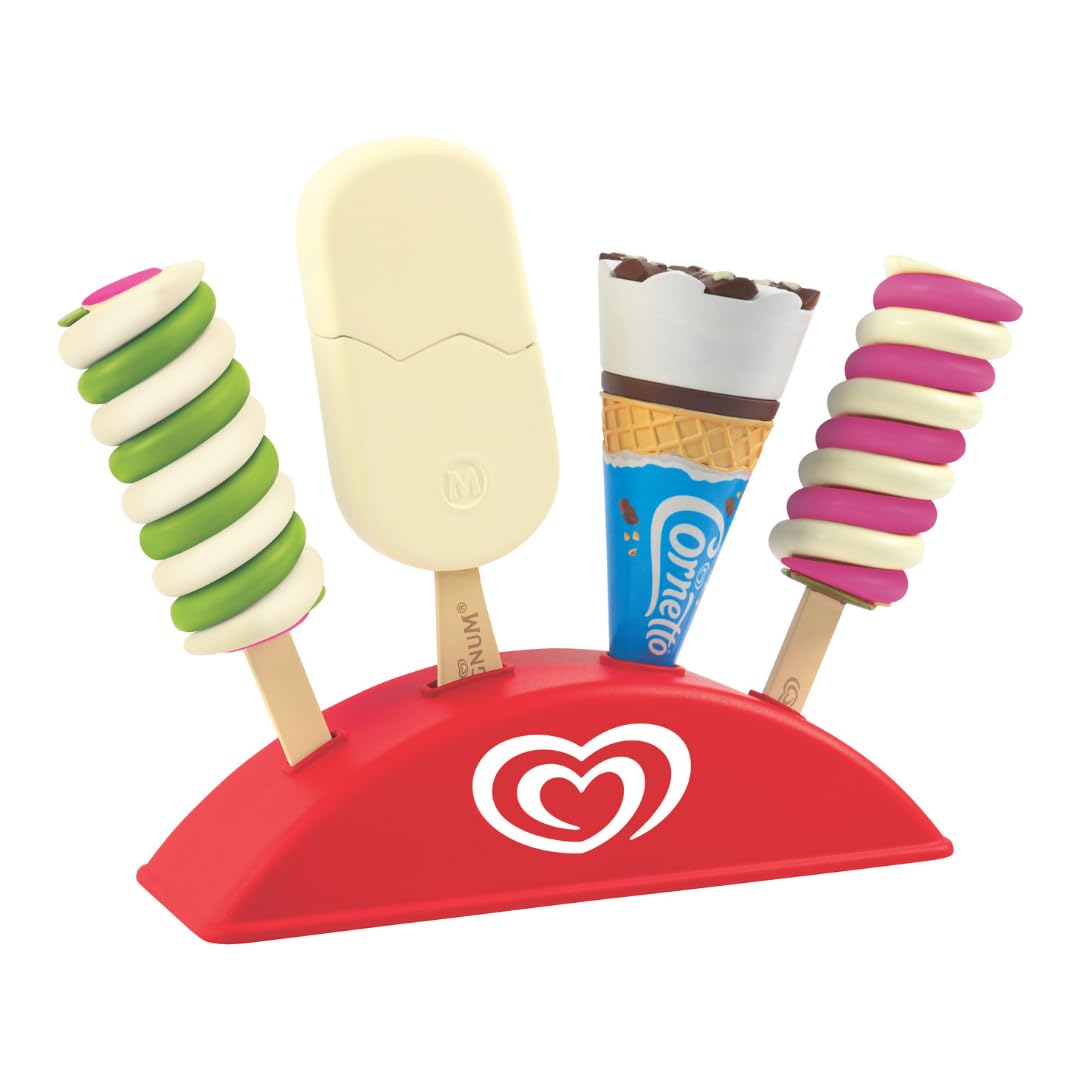 Casdon Official Walls Ice Cream Stand Toy - Pretend Play Ice Cream Set for Children Aged 2+ - With 4 Official Walls Ice Creams