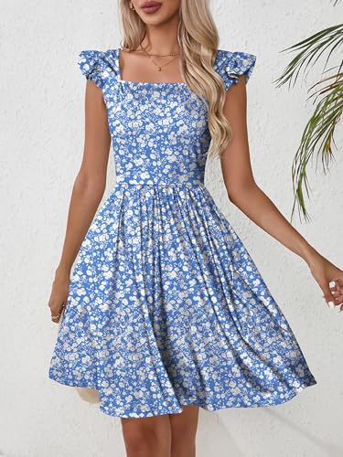 Naggoo Women's Summer Dresses Casual Square Neck Floral Sundress with Pockets A Line Flowy Beach Dress3
