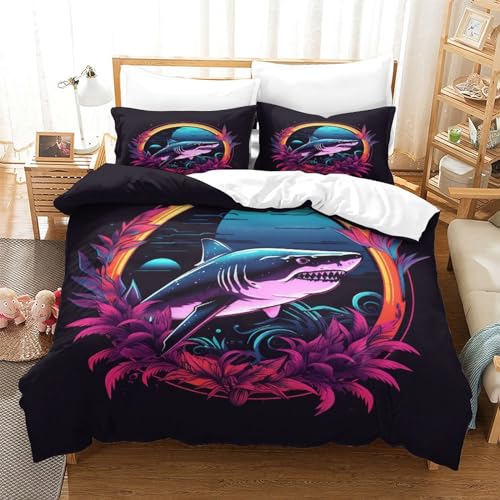 Housse de couette requin avec fermeture éclair parure lit microfibre douce King