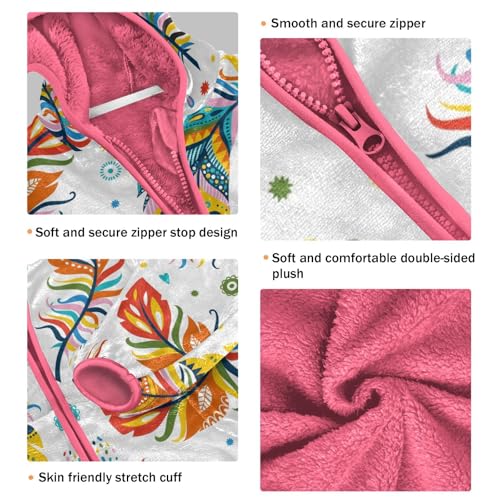 OTVEE Boho Feathers Pattern Kids Hoodie Jacket Fall Spring Full Zip Warm Outwear Coat3