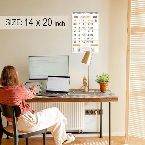 Image of AccuPrints 12 Pages 2026, 14 by 20 inch Offices Wall Calendar Large Dates with Space for Marks /Notes-Yellow color