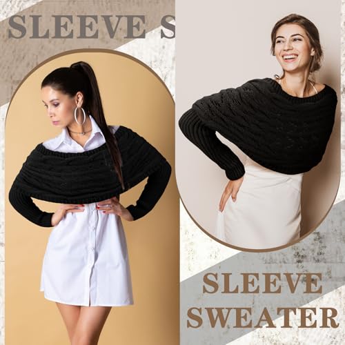 Image of Geyoga 2 Pcs Scarf with Sleeves for Women Knitted Wrap Sweater Scarf with Sleeves Shrugs for Women Wrap Shawl