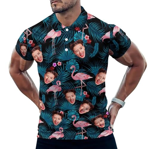 Personalized Face Funny Golf Polo Shirts for Men, Custom Men's USA Flag Print Golf Shirts Short Dry Fit Sleeve Polo - Main Image