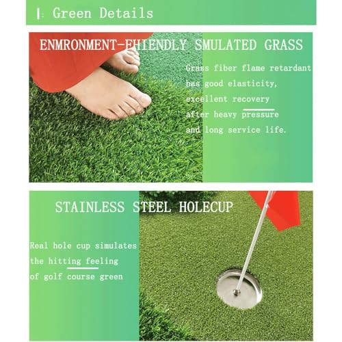 Mata golfowa do ćwiczeń wewnątrz i na zewnątrz, przenośna zielona podkładka treningowa z kubkami, flagami i szczotką do poprawy umiejętności, idealna do użytku na podwórku i w biurze