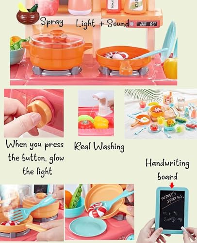 Image of Kids Kitchen Set with Pretend Play Accessories, Water Spray Cooking Effect, Toy Oven, Sink, Storage Shelves & Kitchen Utensils, Role Play Cooking Toy for Boys & Girls (42 Pcs)