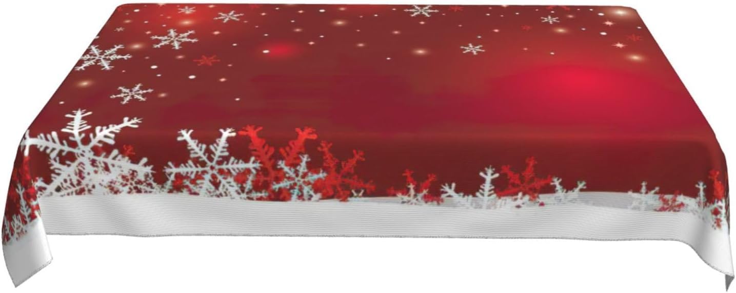 Nappe Rectangulaire 150x250 cm Motif Noël 3D Nappe de Table Rouge Tissu Polyester Anti-Taches pour Intérieur Extérieur Jardin Cuisine et Fête 8027v