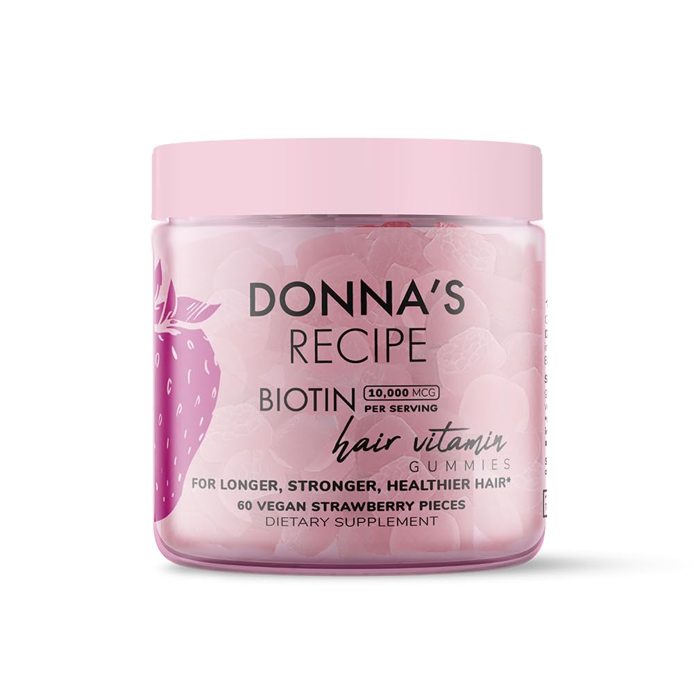 Donna's Recipe by Tabitha Brown | Vegan Strawberry Biotin Hair, Skin & Nails Gummies – 10,000 mcg Biotin, Clean, Non-GMO, Gluten-Free, 60 Gummies