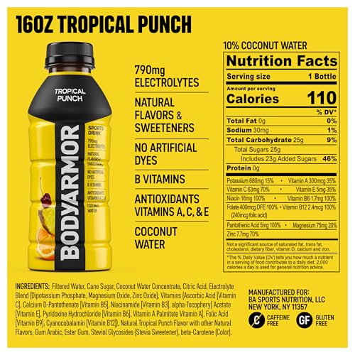BODYARMOR Sports Drink, Tropical Punch, Coconut Water, 16 Fl Oz, 12 Pack - image 2