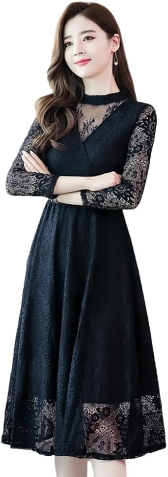 Womens Formal Dress, Wedding, Invitation, Long Length, Round Neck, Long Sleeve, Lace, Embroidery, Belt, Lace Dress, Party Dress, Stylish, Elegant, Fashionable, Receptions, Everyday Wear