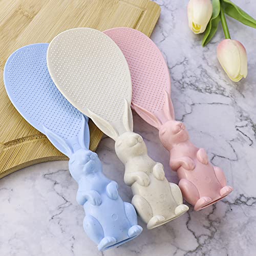 Hengke 3 Pieces Rabbit Shape Rice Paddle Bunny Cartoon Rice Spoon Non-Stick Rice Spatula Stand-Up Rice Spoon Paddle Standing Rice Cooker Spoon Stand-Able Rice Serving Spoons Vertical Rice Scoop #TOP3