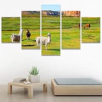 SIGNWIN 5 Panel Canvas Wall Art Modern Art Animals Cow Expressive Farmhouse/Country Multicolor Photography Sheep for Home Decorations Ready to Hang - 60