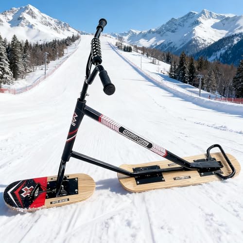 lilishangmao Patinete/Trineo De Nieve para Adultos, Tabla De Esquí Todoterreno con Dirección De 360° Y Doble Pala - Aluminio Reforzado, Conducción Estable En Nieve Preparada Y Todoterreno Wood