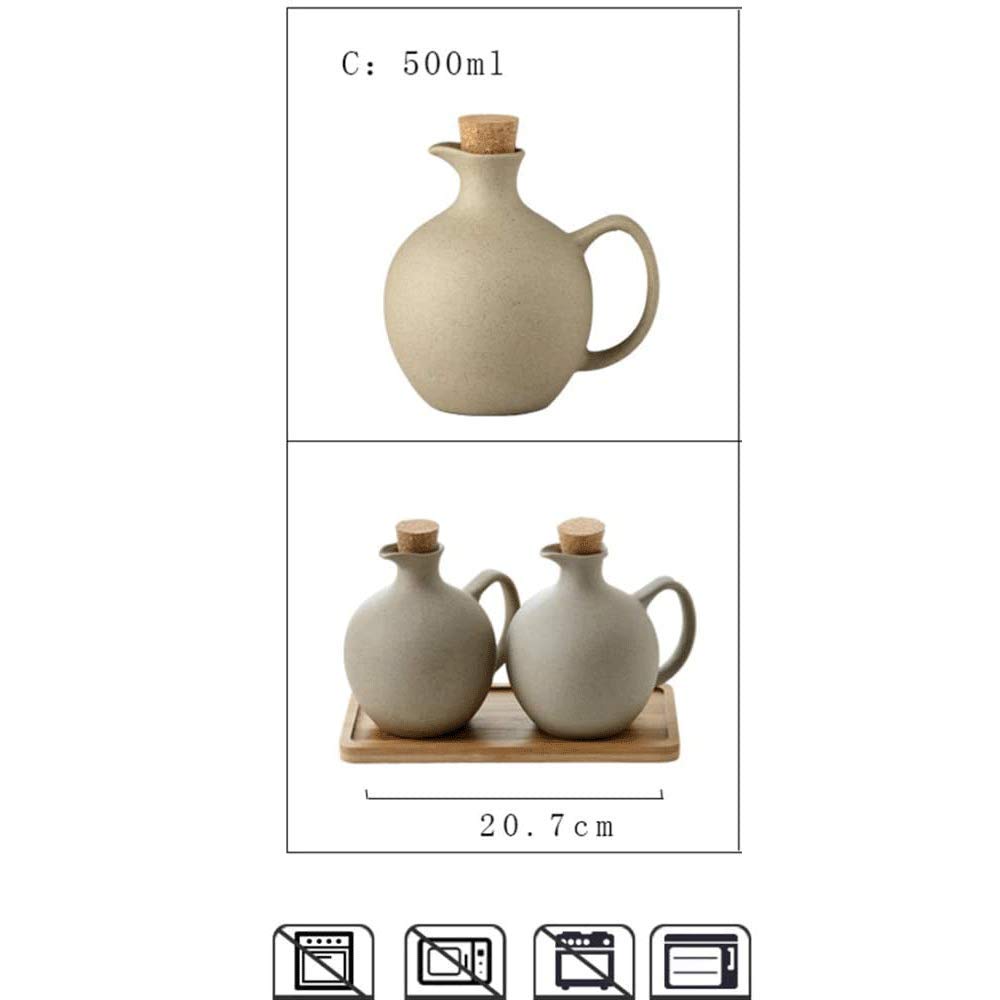500ml Botella De Aceite De Oliva Dispensador De Vinagre con Bandeja De Madera, CeráMica Vinagrera Aceite Lata Almacenamiento Aceitunas para Cocinar En La Cocina Botellas De Aderezo De Soja