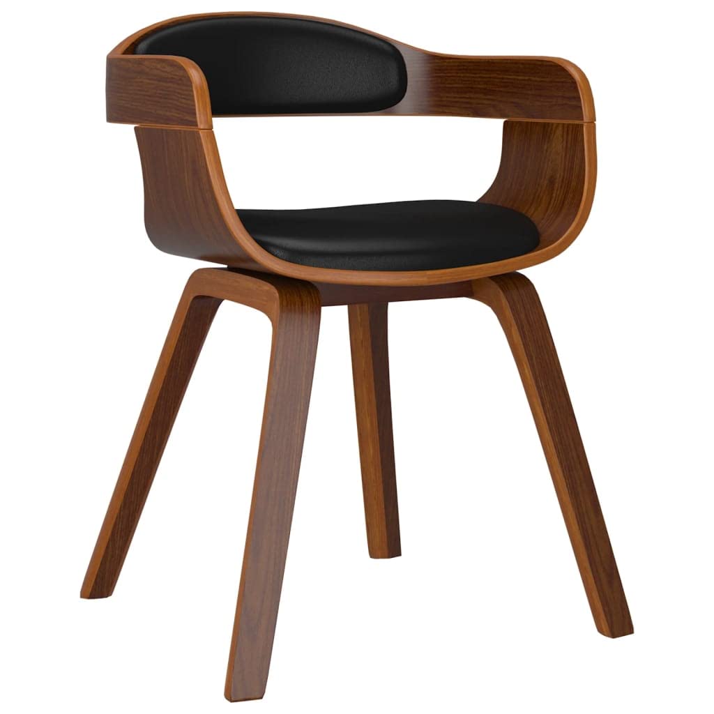 Silla de comedor de madera curvada negra natural 49 x 51 x 70 cm | Piel sintética suave, asiento acolchado de esponja, patas de madera curvada, carga máxima de 110 kg