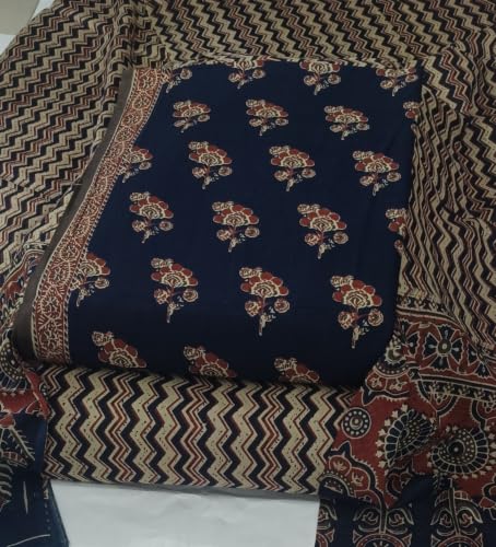 Image of DRAVINAM Trends Women's Premium Cambric Cotton Jaipuri Printed Unstitched Salwar Suit Dress Material with Mulmul Cotton Dupatta