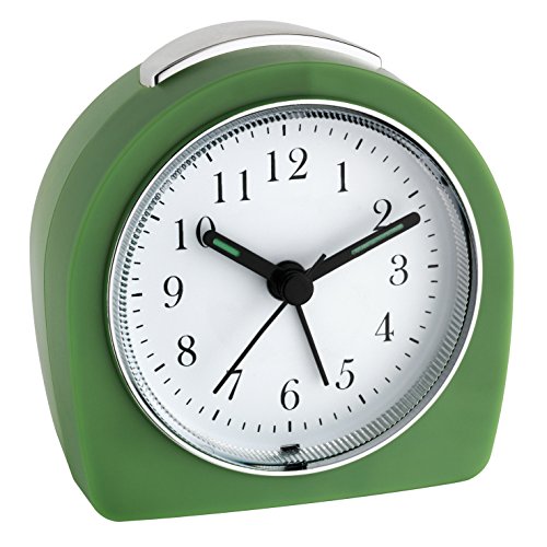 TFA Dostmann Analoger Wecker, 60.1021, leises Uhrwerk, Alarm mit Snooze-Funktion, Hintergrundbeleuchtung, grün, L 87 x B 55 x H 90 mm, 60.1021.04