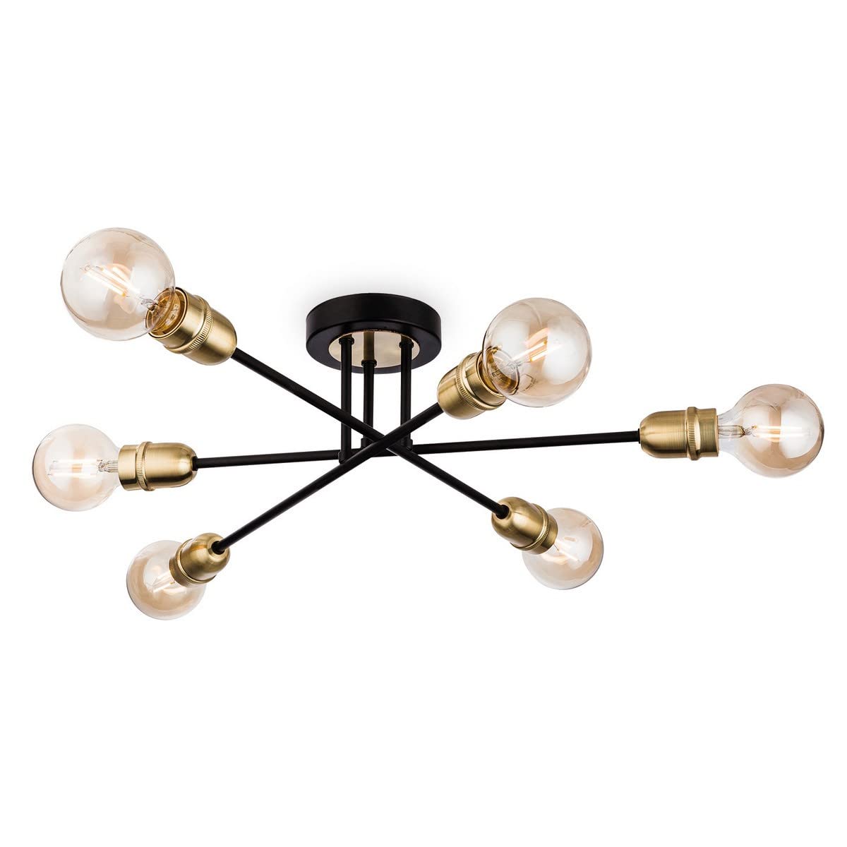 Firstlight Black Trident - 6 Light Multi Arm Semi Flush Light With Brushed Brass, E27