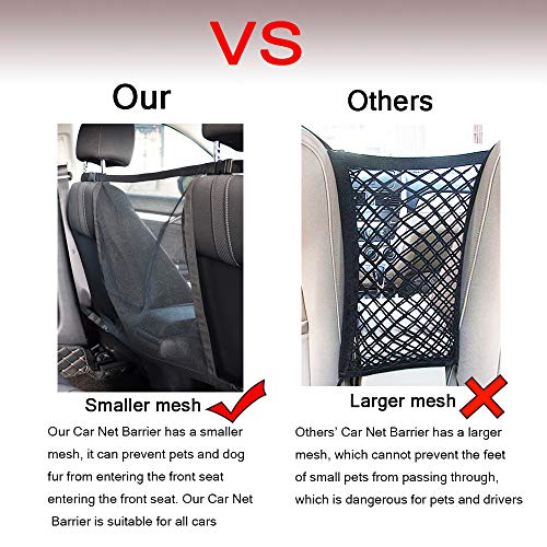 DaizySight Auto Hund Net Barrier, Durch Fahrzeug Small Mesh Barrier, Um Hunde Und Tierhaare Vom Vordersitz Fernzuhalten, mit Verstellbarem Pet Car Sicherheitsgurt
