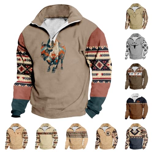 Mens Sweatshirt Aztec Western Cowboy Graphic Plain Pullover Collared Men's Fashion Hoodies & Sweatshirts3