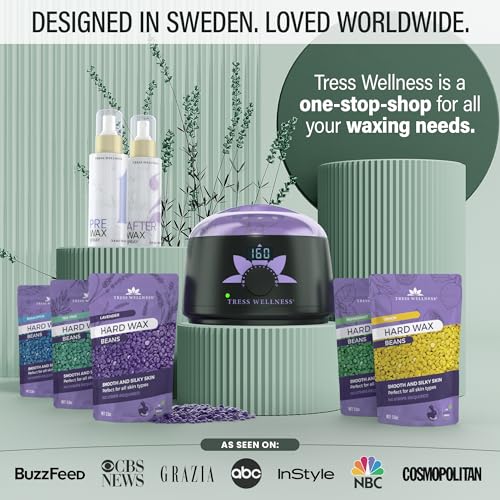 Image of Tress Wellness Award Winning Waxing Kit for Sensitive Skin - Safe for Face & Skin, Easy to Use - At-Home Kit for Face, Bikini, Brazilian & Full Body - Digital Display, Green Mountain