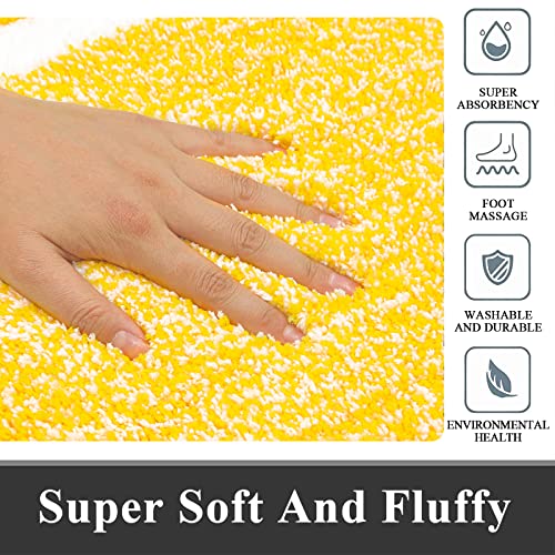 Pauwer Bathroom Sets - 3 Piece Shower Rugs with U-Shaped Contour Toilet Mat, Absorbent Microfiber Plush Bath Mats, Non Slip, Machine Washable Shaggy Floor Mats, Yellow
