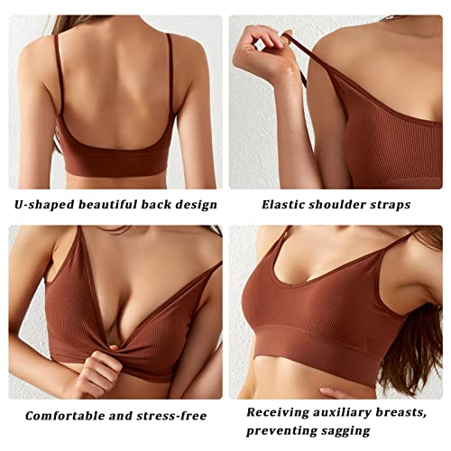 3-4 Pack V Neck Sport Bra and Thong Panties Set Cotton Push Up No Underwire Seamless Bralette for Women4