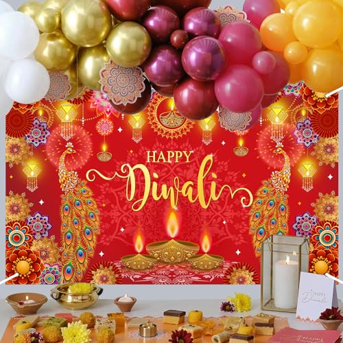 Avezano Happy Diwali Banner Red Diwali Backdrop for Indian 6x3.6ft - image 2