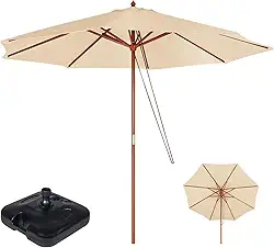 Ombrelone Madeira Guarda Sol 2,4 Metros Sombreiro Piscina Jardim Bege Com Base Plástica Preta - Mor