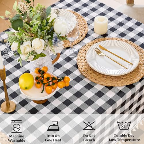 JIALE Gingham Tablecloth Square Cotton Linen Fabric Checkered Table Cloth with Tassel Washable Wrinkle Free Buffalo Plaid Table Cover for Party Outdoor Picnic Kitchen Dining, Black and White, 55x55 by JIALE - Used condition - Image 6