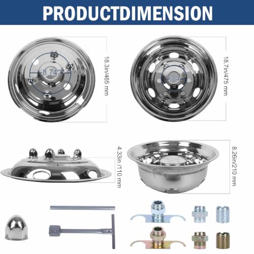 Image of hightall 17.5 Wheel Simulators, 17.5 inch 6 Lug 6Vent Holes Stainless Steel Hubcaps,Polished Surface,Bolts On Wheel Cover Set Compatible with Isuzu NQR 1994-2025