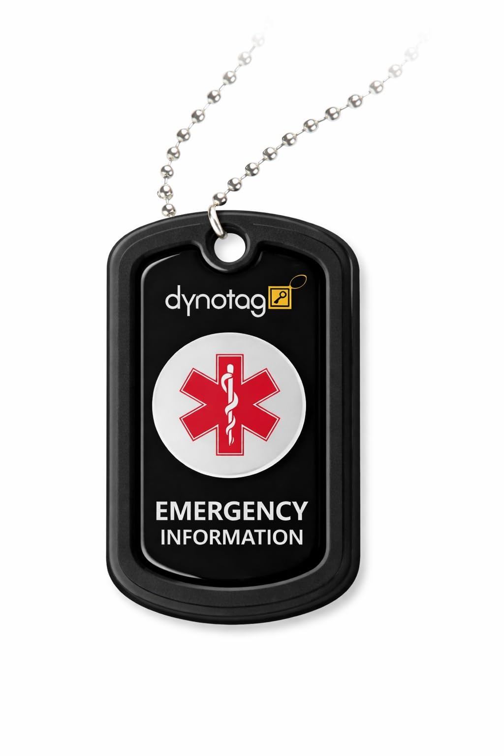 Dynotag SuperAlert™ Medical Alert Pendant for Men & Women | Smart Medical ID with Detailed Online Profile | Military Style Steel Medical ID + Silicone Frame with Detailed Online Profile, with Lifetime Subscription