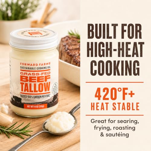 Image of Forward Farms Grass-Fed Beef Tallow for Cooking, 11 oz,(2 Pack) | 100% Pure Rendered Fat, Seed Oil Alternative, For Sauteing, Deep Frying, Searing, Keto, Paleo, Carnivore Friendly